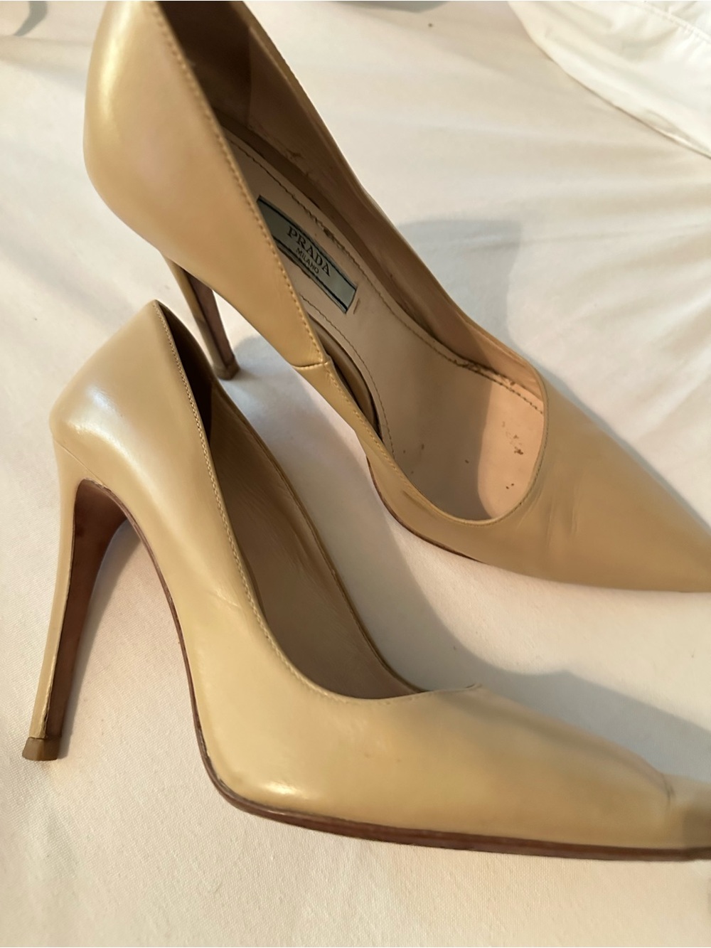 Prada Beige Leather Pointed-Toe Stiletto Pumps